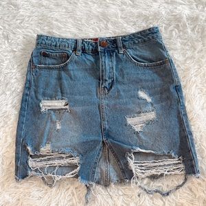 High waisted distressed skirt
